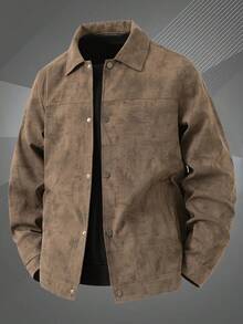Men's Vintage Distressed Print Turn-Down Collar Thin Jacket, Single-Breasted Light Business Casual Outerwear, Spring/Autumn Daily Commute Long Sleeve Top - Brown - View 1