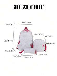 Star Pattern Lightweight Fabric Zipper Closure Multi-Layer Storage Backpack Set, Energetic INS Style Bag Combo For Middle School, High School - White - View 3