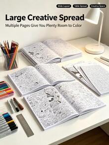 100-Page Stress Relief Doodle Notebook, Exquisite Doodle Patterns For Tracking And Coloring, Designed To Provide Calm And Creative Mental Nourishment, No Pens Included, Suitable As An Art Gift For Teens And Adults - Combo Pack - View 7