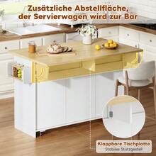 Mobile Kitchen Island With Foldable Countertop, Serving Cart And Storage Cabinet, With 2-Tier Vertical Drawers, 2 Large Drawers And Lockable Casters, 120 * 45 (70) * 92 Cm. - Natural+White - View 5