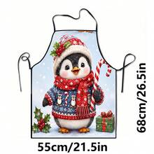 1 pieza Delantal de chef con estampado de animales de dibujos animados navideños, Papá Noel, campana navideña, copo de nieve navideño, reno navideño, árbol de Navidad, muñeco de nieve navideño, pingüino navideño, adecuado para decoración del hogar y uso en la cocina. Hecho de material 100% poliéster, diseñado con estilo sin mangas, perfecto para la cocina del hogar y cocina al aire libre. Este delantal estampado es unisex, lavable a máquina y reutilizable, un artículo esencial de cocina - Multicolor - Ver 10