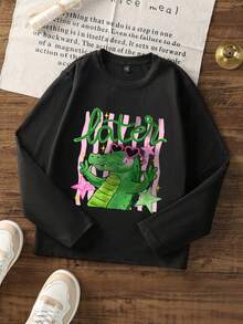 3 Packs Cute Later Crocodile Graphic Long Sleeve T-Shirt, Cartoon Alligator Striped Print Crew Neck Casual Fall Tees - Multicolor - View 6