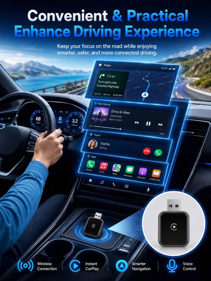 XF.Meraki 無線 CarPlay 轉接器,兼容 Apple CarPlay,輕鬆將有線 CarPlay 升級為無線,即時連接,自動重新連接,超迷你 CarPlay 轉接器,適用於內建 CarPlay 的汽車,汽車配件 - 無線carplay適配器 - 查看 1