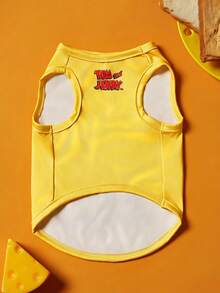 TOM & JERRY X PETSIN 1pc Cartoon Cute "I Love Cheese" Printed Yellow Cat And Dog Universal Elastic Comfortable Dog Vest - Yellow - View 10