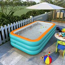 1pc Giant Thickened PVC Inflatable Swimming Pool, Extra Large Portable Foldable Easy-To-Assemble Water Play Pool, Suitable For Summer Home Garden, Backyard, Patio Outdoor Cooling Pool, Blue And White - Multicolor - View 4