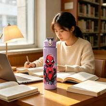 5 piezas Vasos de agua portátiles con tapa abatible y cierre, adecuados para adolescentes, patrón de superhéroe con graffiti, impresión multicolor, aplicables para estudio, trabajo, deportes, ocio, juegos, viajes e hidratación diaria - Multicolor - Ver 1
