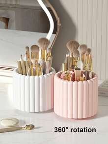 1pc Rotating Makeup Brush Holder, Large Capacity Cosmetic Storage Box, Multi-Functional Student Stationery Pen Holder, Detachable Makeup Brush Desktop Organizer, Vanity Storage Organizer, Women's Gift - Multicolor - View 5