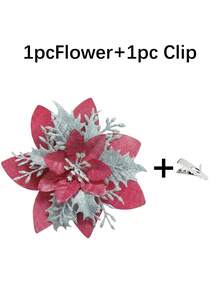 1/10/20/30件裝一品紅聖誕裝飾花（附夾子）－10件紅金銀色人造花，亮面聖誕樹飾品，適用新年、婚禮派對花環 DIY 花串裝飾，含包裝 - 紅銀色 - 查看 13