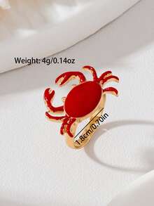 1pc/4pcs Crab Seahorse Starfish Turtle Shaped Bohemian Vacation Style Red Purple Blue Orange Drip Oil 3D Textured Gold Metal Marine Creature Rings For Daily Wear, Party, Music Festival, Street Style, Beach, Seaside, Bikini, Elegant And Exquisite Women's Rings - Marine Life - View 3