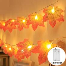 1 pezzo Luci a LED a forma di foglia d'acero di Ognissanti da 1,5/3/6/10m, alimentate a batteria (batterie non incluse), decorazione flessibile per casa, feste, celebrazioni interne ed esterne, con controllo a interruttore, decorazione stagionale, materiale in plastica, motivo floreale - Luci a stringa a forma di foglia d'acero - Visualizzare 13