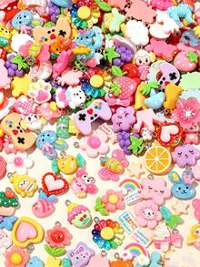 10/500pcs Multi-Color Sweet Y2K Cartoon Resin Pendants Bear, Rabbit, Donut, Flower Shaped Jewelry Accessories, Suitable For Jewelry Making, Backpack Key Decoration DIY Handmade Materials - Multicolor - View 2