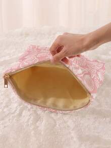 1 pieza Bolsa de cosméticos portátil, con estampado de concha y estrella de mar de elementos del océano rosa en impresión doble cara, bolsa de maquillaje con cremallera para viajes, bolsa de almacenamiento de artículos de tocador multifuncional - Multicolor - Ver 2
