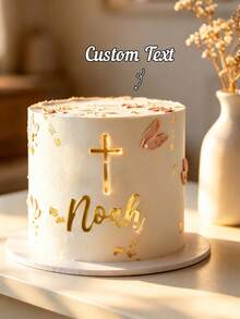 1pc Customized Acrylic Name Cross Cake Topper, Personalized Baptism Cake Decoration, Gold Mirror Acrylic Material, Multiple Sizes Available, Home Decor, Souvenir, God Bless - Name Cross Tags - View 1