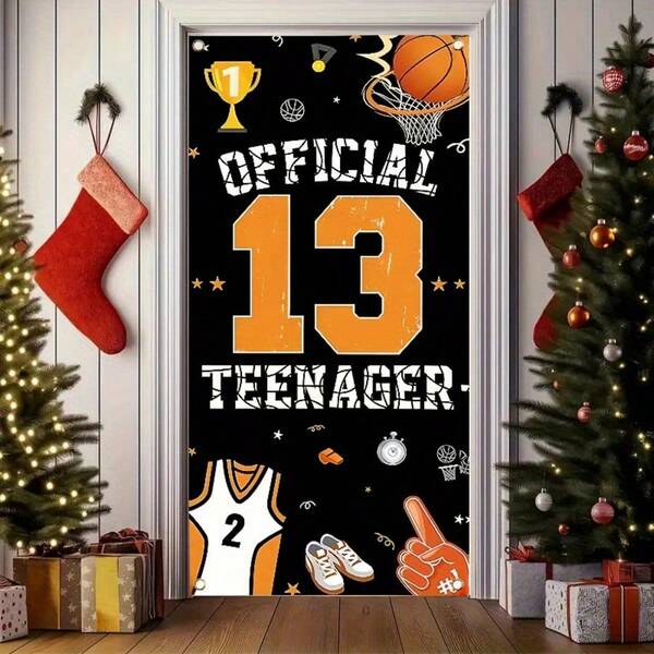 2d Door Curtain Banner, Decorative Flag For Teenagers' 13th Birthday Football-Themed Party-The Door Curtain Hangs Background Logo, Which Is Very Suitable For The Background Of The Birthday Door Flag, Without Electricity.