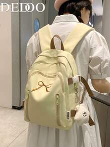 Dedoo 便攜式卡通吊飾大容量後背包，適合戶外旅行、返校、大學校園使用 - 黃色 - 查看 5