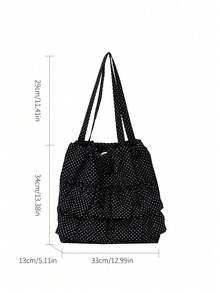 Dedoo Women's Polka Dot Print Ruffle Drawstring Tote Shoulder Bag, Korean Style Daily Student Handbag, Large Capacity Campus Backpack, Suitable For University Campus - Black - View 9