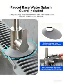 Kitchen Faucet Splash Guard Silicone Pad, Sink Countertop Anti-Stain Draining Mat, Kitchen Sink Drainage Rack, Dish Rack, Soap Pad, Bathroom Sink Draining Mat, Dispenser Bottle Coaster, Kitchen Essentials, Bathroom Accessories - A - View 8