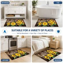 1pc Sunflower Floral Vintage Wood Grain English Letter Print Kitchen Mat, Entryway Doormat, Hallway Rug, Kitchen Decor Carpet, Country Farmhouse Style Home Decor, Suitable For Family, Apartment, New Home, Daily Use - Multicolor - View 6