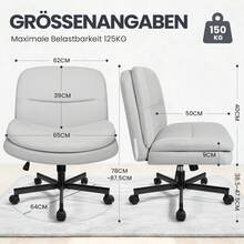 OFIKA Bürostuhl ohne Armlehnen, Höhenverstellbarer Drehstuhl mit Rollen & Schaukel-Funktion, Doppellagiger Dicker Gepolsterter Sitz, Schreibtischstuhl für Zuhause, Büro & Wohnzimmer - Grau - Übersicht 2