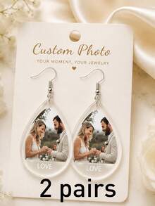 Custom Teardrop Photo Earrings, Elegant Personalized Dangle Earrings, Customized Text Jewelry, Customizable Wedding And Anniversary Gift, Bridal Gift - Style B - View 9