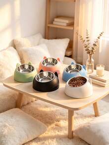 1 buah Mangkuk Kucing Stainless Steel PETSIN (100ml) dengan Bingkai Telinga Lucu - Mangkuk Makan dan Dispenser Air 2-in-1 yang Miring, Melindungi Leher, Cocok untuk Pemilik Hewan Peliharaan dan Pecinta Hewan Peliharaan, Cocok untuk Kucing, Anjing, dan Hewan Peliharaan Kecil, Hadiah Praktis - 100 ml - View 4