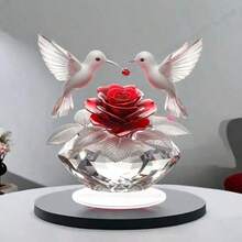 1pc Romantic Hummingbird & Rose Acrylic Desktop Ornament, 2D Flat Crystal Base Design, Atmospheric Home Living Room Bedroom Decor - A - View 8