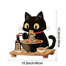 5/2/1pc Japanese Cartoon Black Cat Sushi Ramen Wall Stickers, Colorful Self Adhesive PVC Removable Wall Decals, Kitchen Dining Room Restaurant Cute Aesthetic Home Wall Decor Stickers - Gluttonous Cat - View 8
