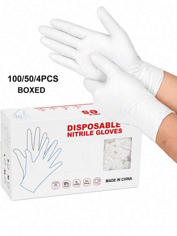 Disposable White Nitrile Rubber Gloves, Suitable For Home Cleaning, Kitchen, Bathroom, Cleaning, Food Handling, Tattoo, Beauty, Hair Dyeing, Pets, Hair Salon, Cleaning Supplies, Household Tools