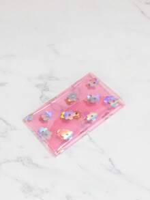 Combination Heart Transparent Flower Cute Coin Card Holder - Pink - View 6