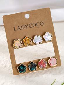 LADYCOCO 4對時尚奢華幸運四葉草女款耳環套組，適合日常百搭耳釘 - 彩色 - 查看 4