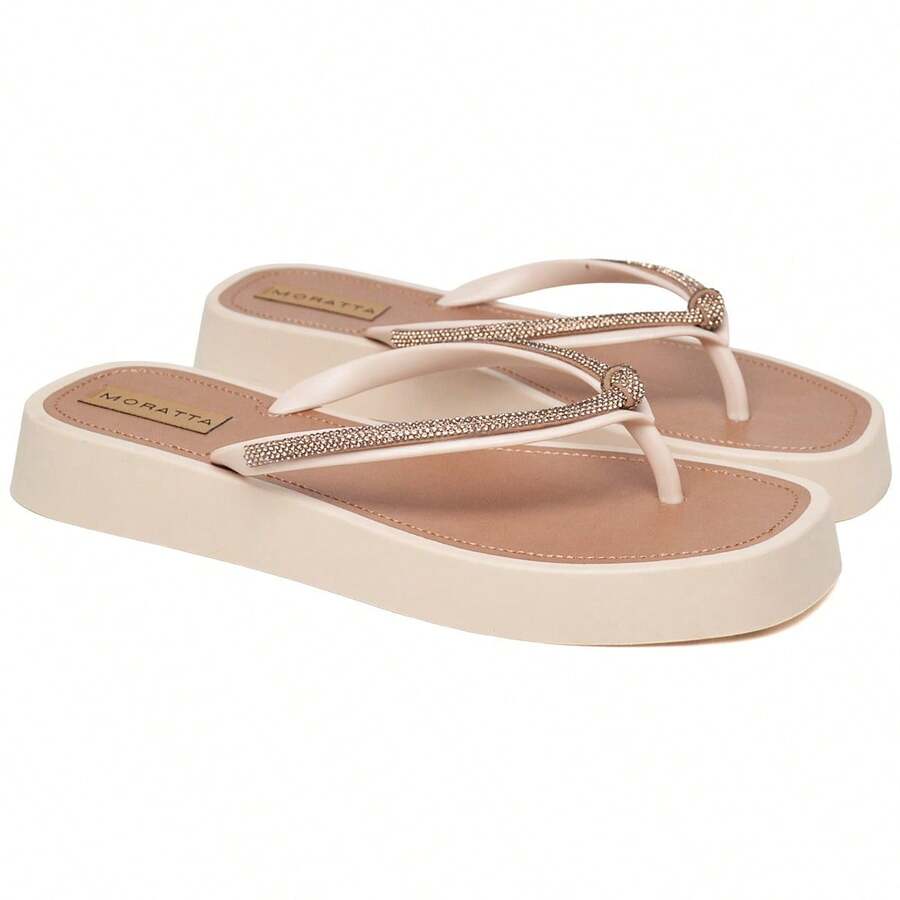 Tamanco Feminino Plataforma Salto Baixo Com Strass Pedraria Macio Confortável Elegante Antiderrapante