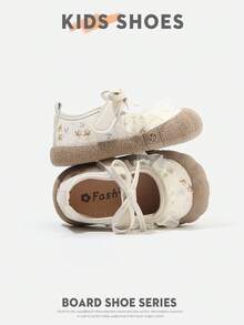 1 Pair Girls' Floral Lace Bow Shallow Flat Mary Jane Shoes For Daily Wear And Outings [Select Based On Actual Cm Inner Length] - Beige - View 1