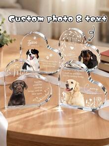 1pc Custom Pet Photo Heart Memorial Acrylic Plaque, Personalized Rainbow Bridge Dog Cat Tabletop Sign, Custom Name & Date Pet Loss Keepsake, Pet Bereavement Remembrance,Pet Sympathy Gift For Pet Owner,Pet Lover Gift - Multicolor - View 1