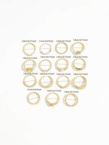 Juego de 15 anillos apilables para mujer con perlas falsas vintage y strass, banda geométrica lisa dorada, cristal cuadrado y cadena de perlas - Dorado - Ver 6