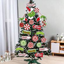 The Grinch 21pcs The Christmas Banner Glitter Paper Christmas Banner New Year Party Christmas Background Decoration Supplies Decor, Christmas Tree Decoration Props, New Year Gift-18 - Multicolor - View 5