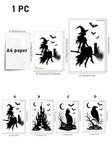 SupSticker 1PC Halloween Window Cling, 4 Styles Spooky Black Silhouette, Reusable No Adhesive Glass Decal For Home Party Decor - 1PC - View 3