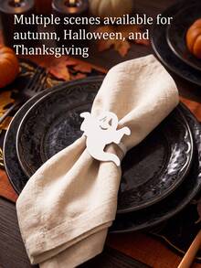 12pcs White Ghost Napkin Rings, Minimalist Creative Metal Napkin Buckles, Paired With Orange 45cm Napkins, Suitable For Birthday, Wedding, Thanksgiving, Christmas, Easter, Halloween, Banquet, Buffet Table Elegant Minimalist Decoration - Multicolor - View 7