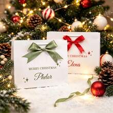 Personalized Custom Name Christmas Gift Paper Bag With Satin Bow Merry Christmas Star Print White Portable Handbag Holiday Party Gift Packaging Present Storage Bag Custom Gift Bags - Multi-color 6 - View 5