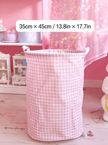 10/1pc Minimalist Grid Round Storage Basket, Foldable Large Laundry Hamper With Handles, Multifunctional Clothes Sundries Hold‑All Bin, Collapsible Dirty Clothes Basket For Bedroom Bathroom Laundry Room - Multicolor - View 10