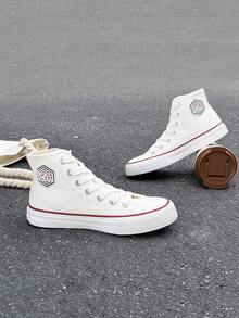 OPOEE Vintage High‑Top Canvas Shoes For Women, Classic Lace‑Up Design, Comfortable Lightweight Sneakers For Daily Street Style,Cushioned, Minimalist,School - White - View 3