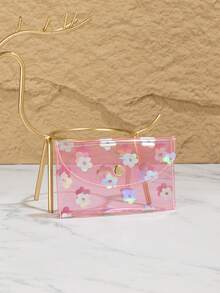 Combination Heart Transparent Flower Cute Coin Card Holder - Pink - View 3