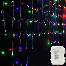 Halloween Eaves Decoration 8-Function Battery Box Christmas Tree 45/80/96/150 LED Icicle String Lights Curtain Lights Birthday Wedding New Year Party Holiday Lighting Indoor String Lights Outdoor Decoration - Battery-powered Fairy Lights - View 11