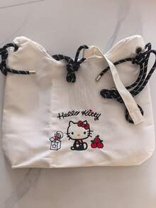 SANRIO Tas Tote Bordir Hello Kitty, Tas Bahu Wanita Kapasitas Besar, Ringan, Gaya Jepang yang Lucu, Tas Tangan Harian Cocok untuk Belanja Santai dan Perjalanan Singkat - MultiWarna - View 8