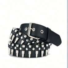 1pc Unisex Bullet Shape Punk Style Y2K Buckle PU Leather Belt - Silver - View 5