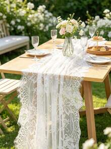 Taplak Meja Bergaya Bohemian dengan Hiasan Renda dan Lubang-lubang, Cocok untuk Dekorasi Rumah Dalam dan Luar Ruangan, Pesta Pernikahan, Acara Bridal Shower, dan Dekorasi Liburan. - Berbagai gaya - View 1