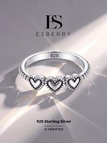 1件復古捲軸圖案心形戒指，S925純銀女款戒指，適合舞會與派對，精緻珠寶禮物 - 愛心戒指 - 查看 1