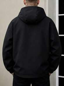 1pc Men's Black Hooded Jacket, Suitable For Casual And Office Wear - Black - View 2