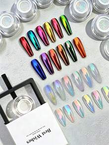 Gift Box Nail Powder Set, Luxury Optical High-Gloss Quality Nail Powder, Perfect Gift Choice, Unique Floating Design Gift Box, Y2K Mirror Chameleon Powder, Suitable For Nail Art Design, From Beginners To Nail Technicians - Multicolor - View 1