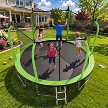 MERAX 14FT Trampoline For Kids And Adults, Round Outdoor Trampoline With Enclosure Net & Curved Poles ,Recreational Backyard Trampoline, Green - Green - View 3