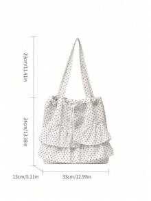 Dedoo Women's Polka Dot Print Ruffle Drawstring Tote Shoulder Bag, Korean Style Daily Student Handbag, Large Capacity Campus Backpack, Suitable For University Campus - White - View 7